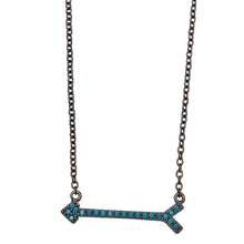 Load image into Gallery viewer, Sterling Silver Black Rhodium Plated Arrow Necklace With Turquoise Stones