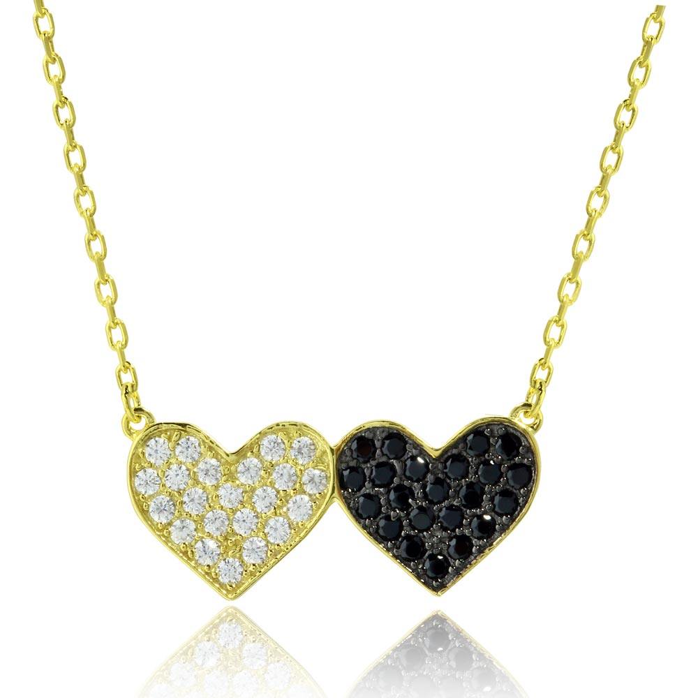 Sterling Silver Gold and Black Rhodium Plated Doubt Heart Necklace with CZ