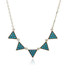 Load image into Gallery viewer, Sterling Silver Rhodium Plated 5 Triangles with Turquoise Bead Necklace