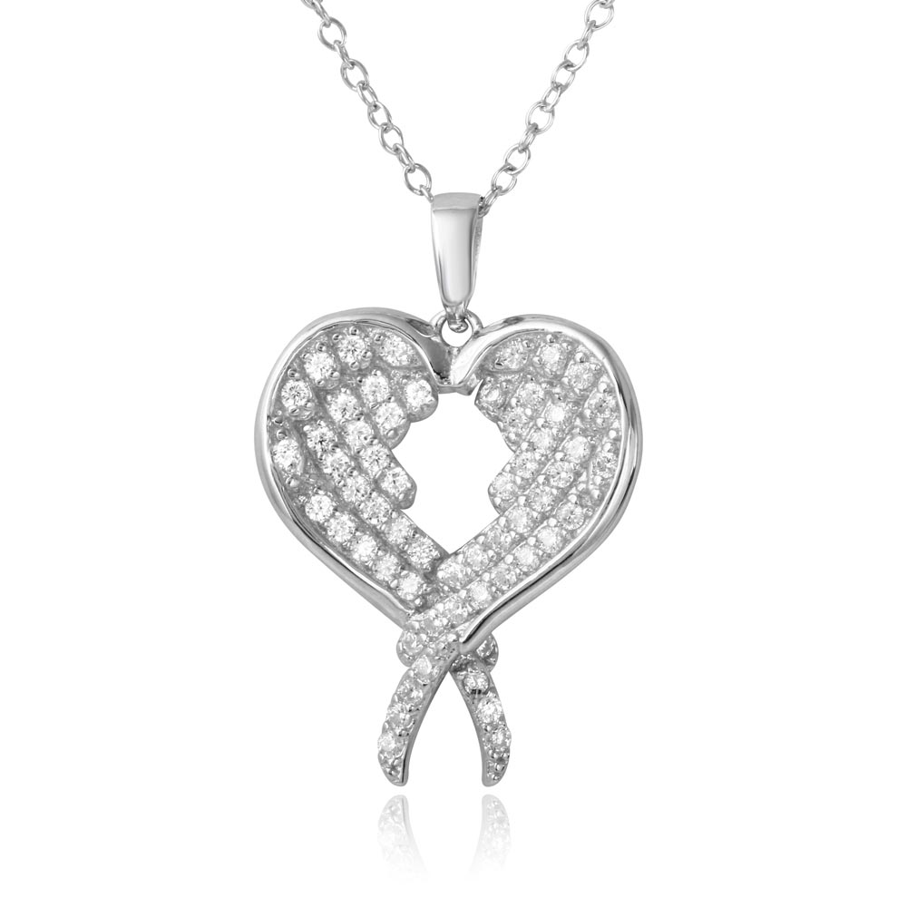 Sterling Silver Rhodium Plated Open Overlapping Broken Heart Necklace