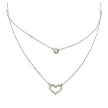 Load image into Gallery viewer, Sterling Silver Rhodium Plated Double Chain Heart Necklace with CZ