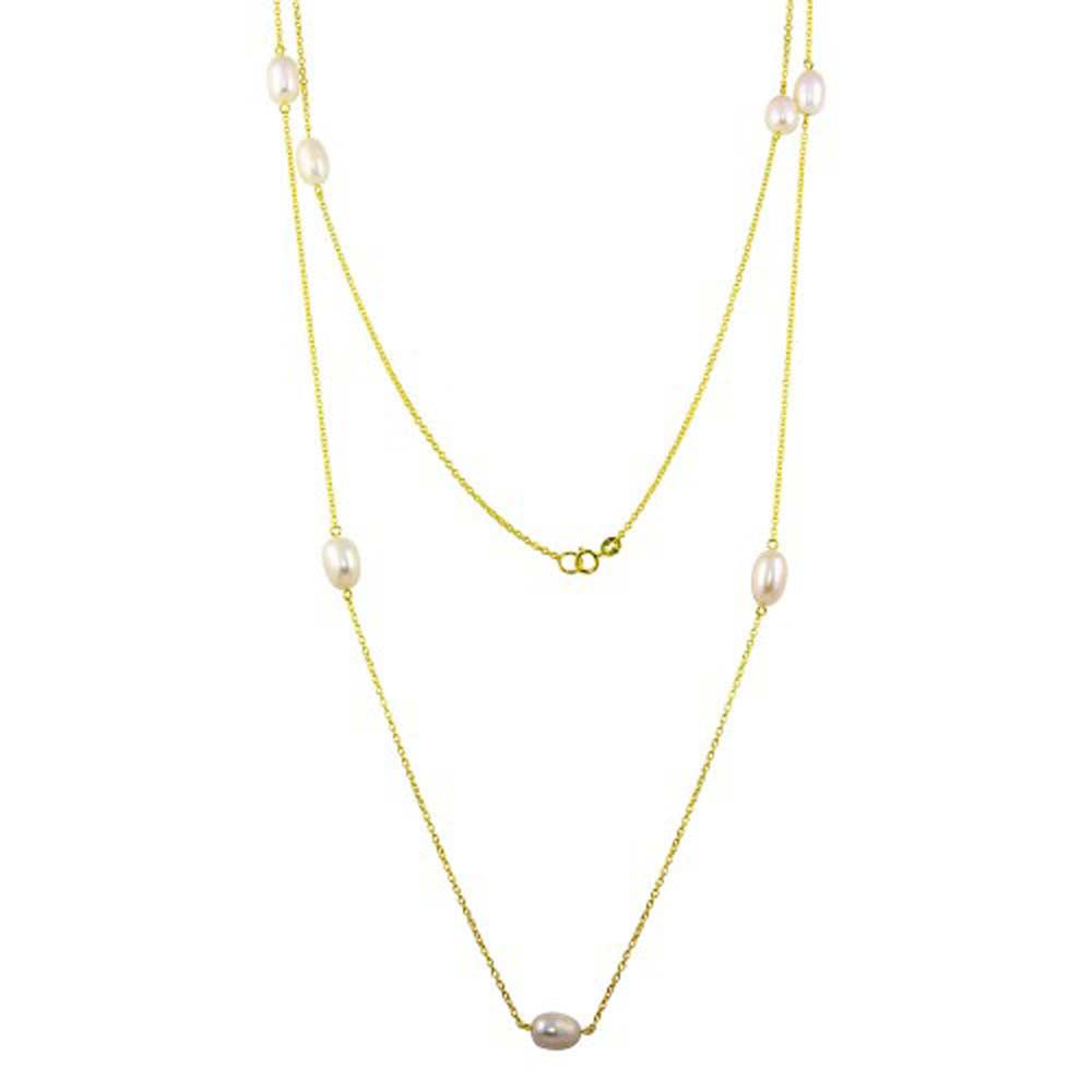 Sterling Silver Gold Plated Fresh Water Pearls Necklace