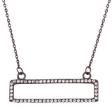 Sterling Silver Black Rhodium Plated Open Rectangle Pendant Necklace with CZ