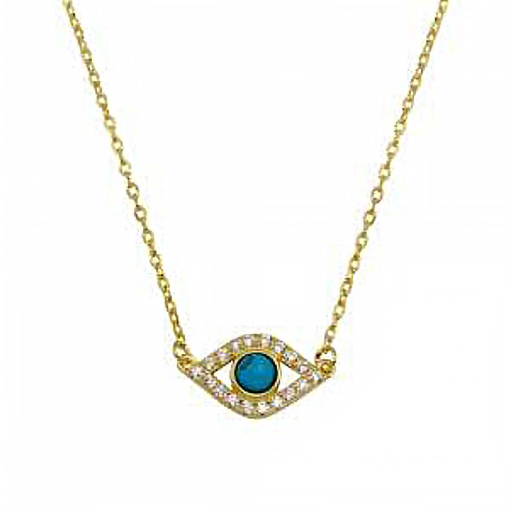 Sterling Silver Gold Plated Evil Eye With CZ Necklace, Chain 15" to 17" Extension