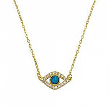 Load image into Gallery viewer, Sterling Silver Gold Plated Evil Eye With CZ Necklace, Chain 15&quot; to 17&quot; Extension