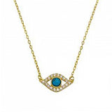 Sterling Silver Gold Plated Evil Eye With CZ Necklace, Chain 15