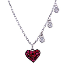 Load image into Gallery viewer, Sterling Silver Rhodium Plated Dark Pink CZ Heart Necklace - silverdepot