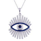 Sterling Silver Rhodium Plated Clear Blue CZ Evil Eye Necklace