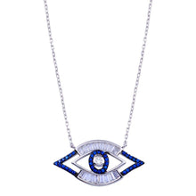 Load image into Gallery viewer, Sterling Silver Rhodium Plated Clear Blue CZ Evil Eye Necklace