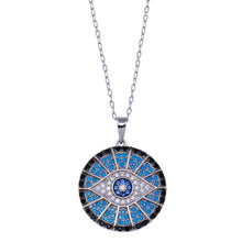 Load image into Gallery viewer, Sterling Silver Rhodium Plated Round Evil Eye CZ Necklace