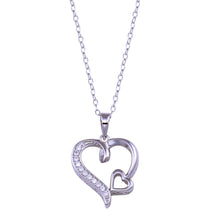 Load image into Gallery viewer, Sterling Silver Rhodium Plated Double Heart CZ Necklace