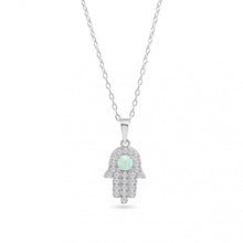 Load image into Gallery viewer, Sterling Silver Rhodium Plated Hamsa Opal And Clear CZ Adjustable Necklace