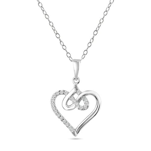 Sterling Silver Rhodium Plated Entagled Hearts CZ Pendant Necklace