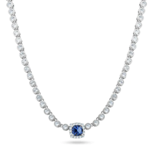Load image into Gallery viewer, Sterling Silver Rhodium Plated Bubble Tennis CZ Blue Center Stone Necklace