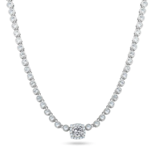 Load image into Gallery viewer, Sterling Silver Rhodium Plated Bubble Tennis CZ Clear Center Stone Necklace
