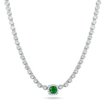 Load image into Gallery viewer, Sterling Silver Rhodium Plated Bubble Tennis CZ Green Center Stone Necklace