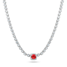 Load image into Gallery viewer, Sterling Silver Rhodium Plated Bubble Tennis CZ Red Center Stone Necklace