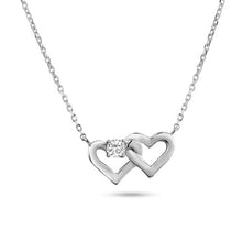 Load image into Gallery viewer, Sterling Silver Rhodium Plated Twin Hearts Clear CZ Pendant Necklace