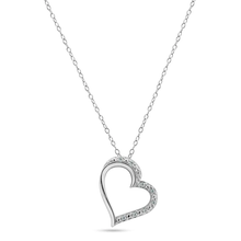 Load image into Gallery viewer, Sterling Silver Rhodium Plated Open Heart Diamond Necklaces