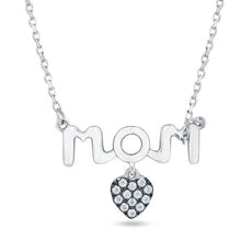 Load image into Gallery viewer, Sterling Silver Rhodium Plated Mom Danging Heart CZ Necklace