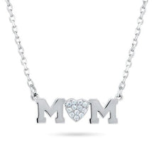 Load image into Gallery viewer, Sterling Silver Rhodium Plated Mom Heart CZ Necklace