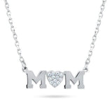 Sterling Silver Rhodium Plated Mom Heart CZ Necklace