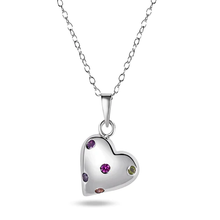 Load image into Gallery viewer, Sterling Silver Rhodium Plated Multi Color CZ Heart Necklace Dimensions-12mmx14mm, Chain Length-16+2inch