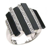 Sterling Silver Fashionable Multi Black Onyx and Paved Czs Bar Design Ring with Ring Dimensions of 21MMx23MM