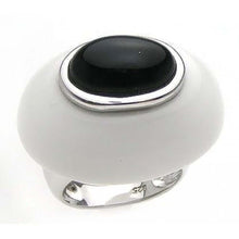 Load image into Gallery viewer, Sterling Silver Fashionable White Domed Band Ring with Centered Oval Cut Black Stone on Bezel SettingAnd Ring Dimensions of 26MMx20MM