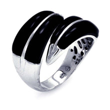 Load image into Gallery viewer, Sterling Silver Fancy Design Inlaid with Black Onyx Adjustable Bypass Band Ring