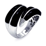 Sterling Silver Fancy Design Inlaid with Black Onyx Adjustable Bypass Band Ring
