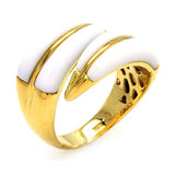 Sterling Silver Gold Plated Fancy Design Inlaid with White Onyx Adjustable Bypass Band Ring