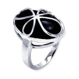 Sterling Silver Oval Cut Black Onyx with Script Cross Design Ring
