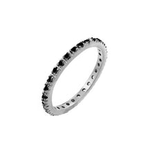 Load image into Gallery viewer, Sterling Silver Rhodium Plated  Inlay Eternity Rings With Black CZAnd Dimensions 2mmAnd Width 1mm
