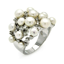 Load image into Gallery viewer, Sterling Silver Fashionable Ring with Multi White Pearl Design and Inlaid with Clear CzsAnd Ring Width of 16.7MM