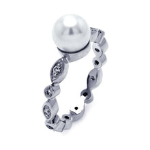 Load image into Gallery viewer, Sterling Silver Classy Marquise and Round Cut Design Band Ring Inlaid with Clear Czs and Centered White Pearl