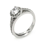 Sterling Silver Classy 2 Pieces Engagement Ring with Centered Solitaire Round Cut Clear Cz with Paved Halo Setting