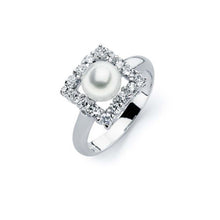 Load image into Gallery viewer, Sterling Silver Fancy Paved Square Shaped Design with Centered White Pearl Ring