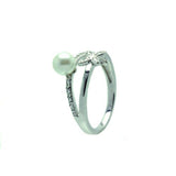 Sterling Silver Trendy Butterfly and White Pearl Design Split Shank Ring Inlaid with Clear Czs