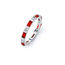 Load image into Gallery viewer, Sterling Silver Rhodium Plated  Square Shaped Eternity Ring With Red And Clear CZ StonesAnd Width 2mmAnd Thickness 2mmx4mmAnd Dimensions 2mm