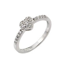 Load image into Gallery viewer, Sterling Silver Rhodium Plated Clear Inlay CZ April Birthstone Heart Ring