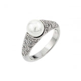 Sterling Silver Rhodium Plated Synthetic Pearl Ring