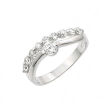 Load image into Gallery viewer, Sterling Silver Rhodium Plated Round Clear CZ 2 Row Ring
