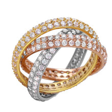 Load image into Gallery viewer, Sterling Silver Fancy Three-Toned Stackable Band Ring Embedded with Clear Cz StonesAnd Band Width of 3MM