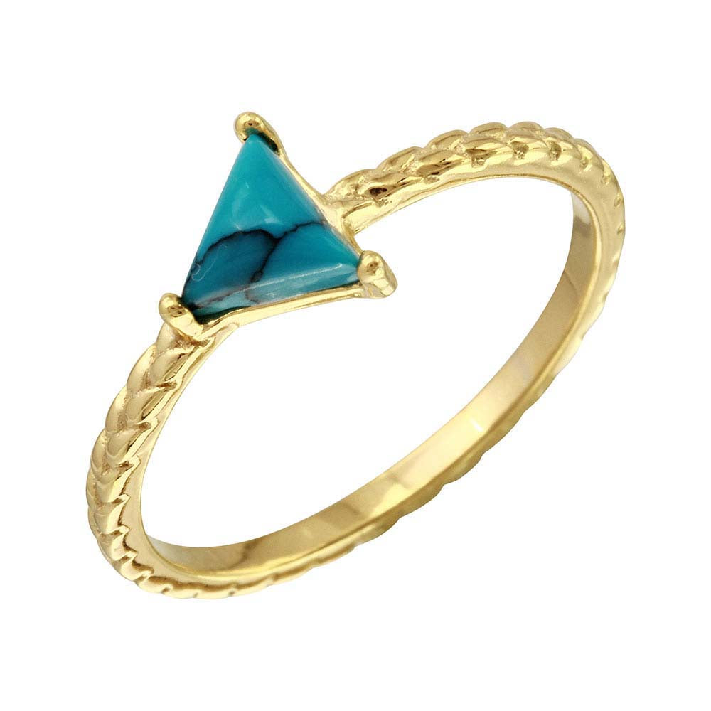 Sterling Silver Gold Plated Triangle Shaped Ladies Ring With Turquoise CZ