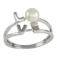 Load image into Gallery viewer, Sterling Silver Rhodium Plated Love Word Ring with Synthetic Pearl