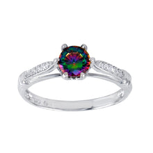 Load image into Gallery viewer, Sterling Silver Rhodium Plated Oval Solitaire Synthetic Mystic Topaz CZ Ring