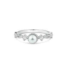 Load image into Gallery viewer, Sterling Silver Rhodium Plated Synthetic Pearl Center Clear CZ Ring