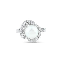 Load image into Gallery viewer, Sterling Silver Rhodium Plated White Pearl and Clear CZ Ring