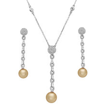 Load image into Gallery viewer, Sterling Silver Rhodium Plated CZ Drop Pearl Set With CZ  Stones